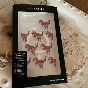 New Coach IPhone 16 pro max phone case with pink T Rex dinosaurs